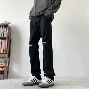 现货纯黑色破洞弹力加大码直筒牛仔裤 310A-2 BK302 P50 控78,男装牛仔裤,星座310A-2