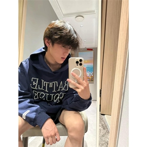 网图有货 美式复古钉珠字母连帽华棉宽松情侣卫衣男女 A821-P55图片