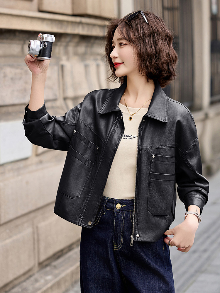 海宁皮衣女真皮短款2025春新款爆款时尚气质绵羊皮女士皮夹克外套,女装皮衣,臻衣坊