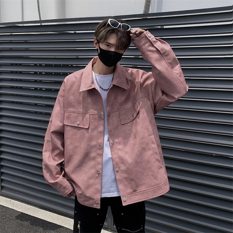 港风高街痞帅男装外套美式短款潮牌工装皮衣夹克DSA157B-J230-P90图片