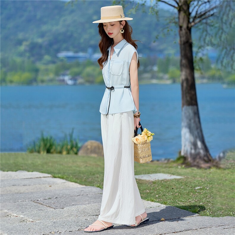2026年夏季新款马卡龙色上衣阔腿裤两件套休闲套装女,女装套装/套裙,依路服饰
