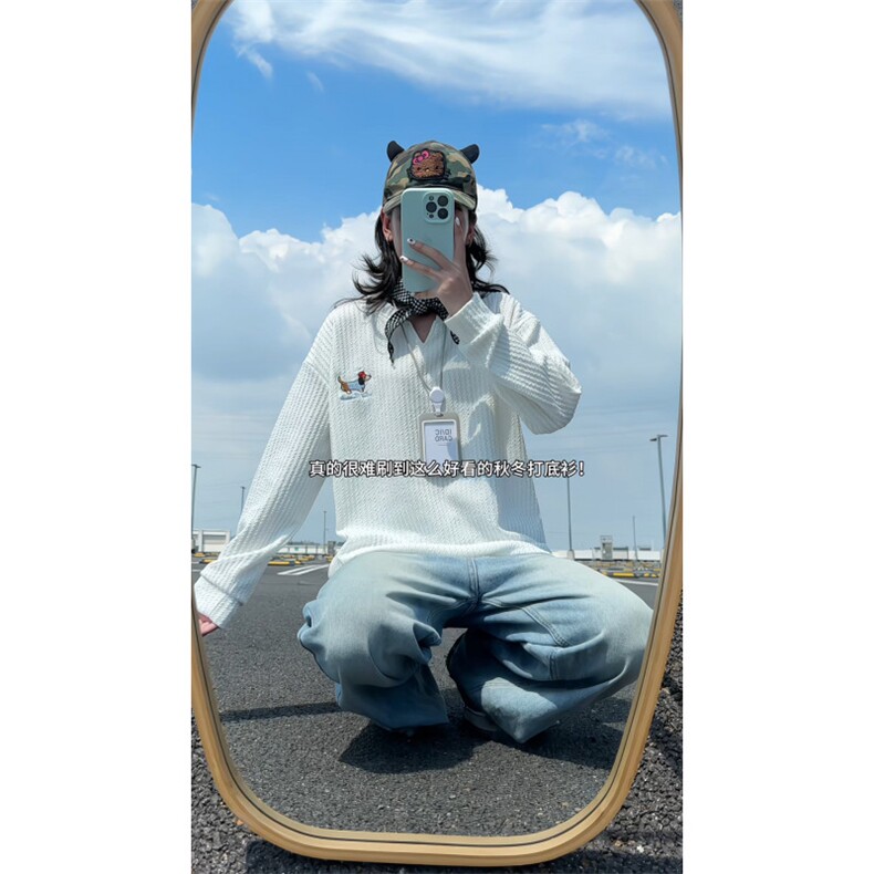 XZ809A/SYR07/特P19/控38肌理感腊肠狗绣花V领长T恤卫衣,男装T恤,星座809A(原222-1)