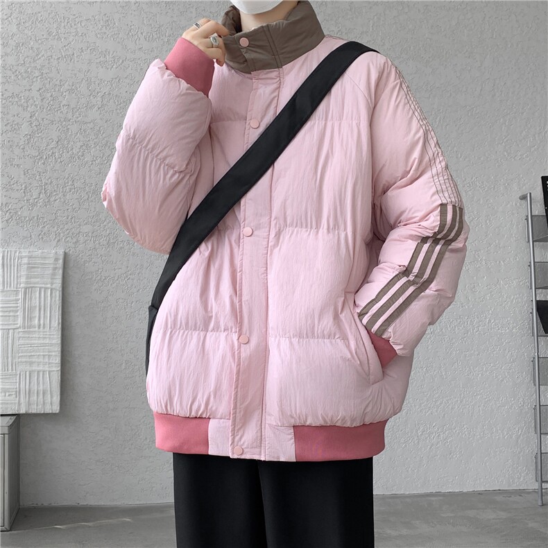 高品质2025冬季新款三条杠拼接加厚大码宽松棉衣男抖音得物2二开,男装棉衣,电商A426-1(原A430-1)