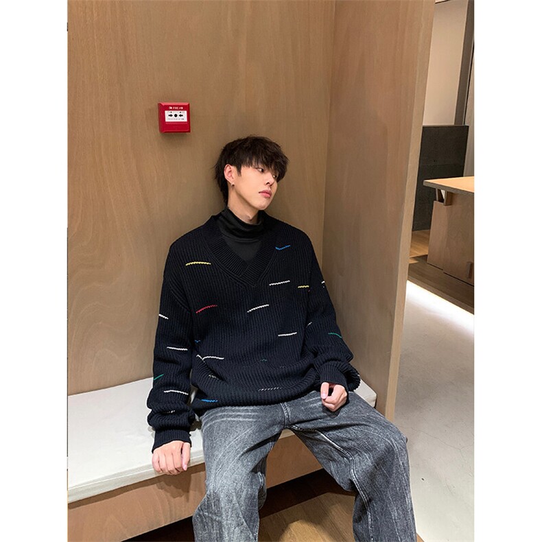 设计感V领毛衣男秋冬新款宽松慵懒针织衫603-1-M008-P75控98,男装针织衫/毛衣,星座403（原603-1）