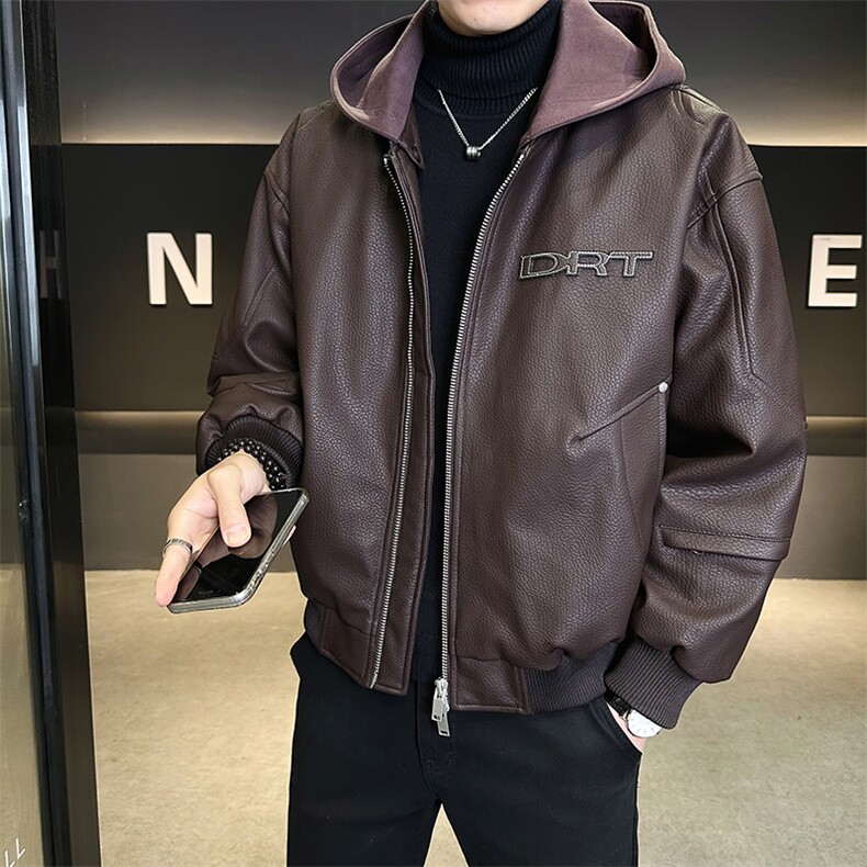 标50绒男士痞帅连帽可拆卸PU皮羽绒服5066-P275（控卷后378）,男装羽绒服,电商B338