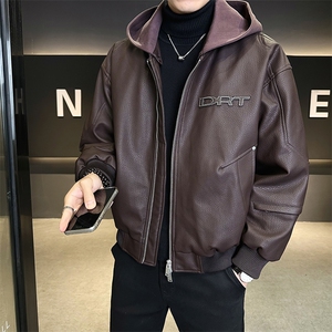 标50绒 男士痞帅连帽可拆卸PU皮羽绒服 5066-P275（控卷后378）图片