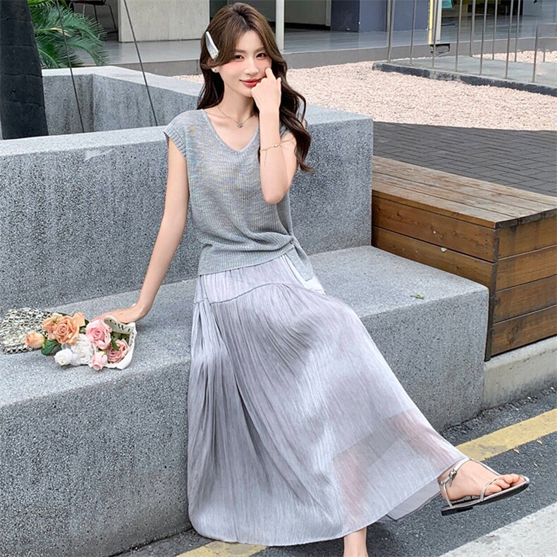 2026年夏季新款时尚优雅舒适肤感飘逸两件套裙,女装套装/套裙,超帛