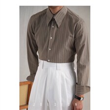 休闲条纹尖扣领衬衫男秋季商务免烫修身上衣意式绅士时尚长袖衬衣，男装衬衫，星座410-6（原星座1304-1）