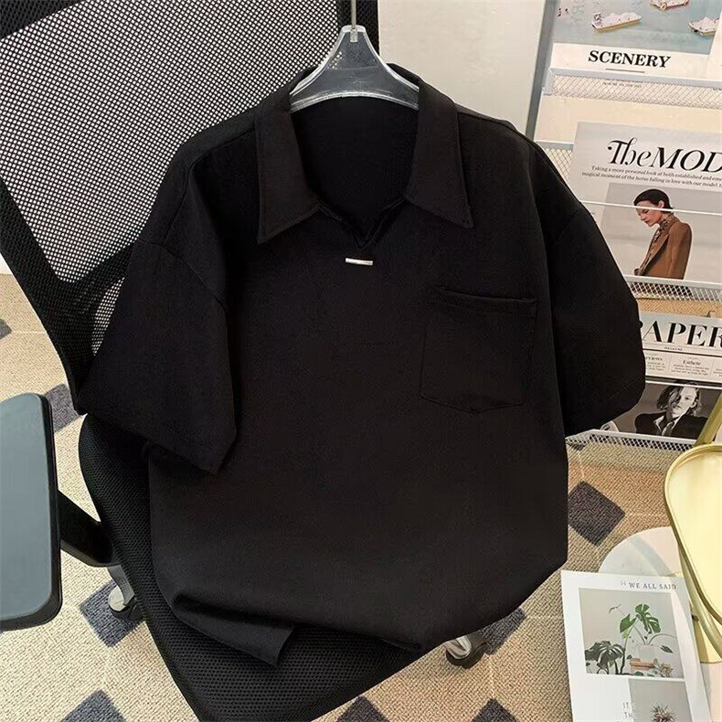 轻熟风v领假两件设计短袖polo衫男夏季韩版高级感衬衫式半袖上衣,男装衬衫,星座601-1