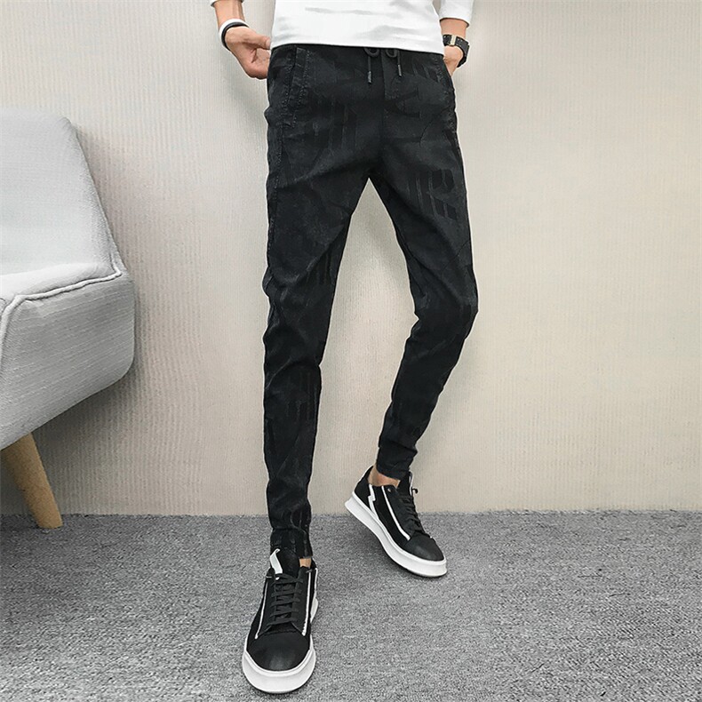 C301-K06#新款社会精神小伙树皮纹修身小脚哈伦裤休闲裤P55,男装休闲裤,电商C301