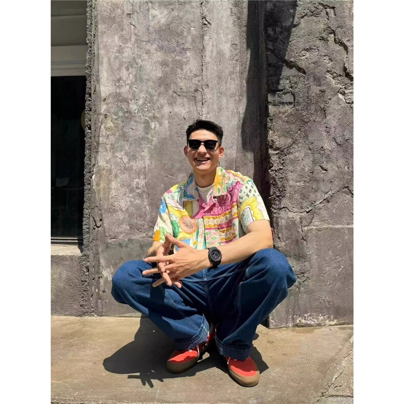 夏威夷短袖花衬衫男女夏季凉感复古油画宽松衬衣外套休闲情侣上衣,男装T恤,星座506A