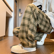 8XL-M特大码加厚毛呢料格子休闲裤宽松直筒长裤子男裤毛呢裤K946，男装休闲裤，电商D206-1