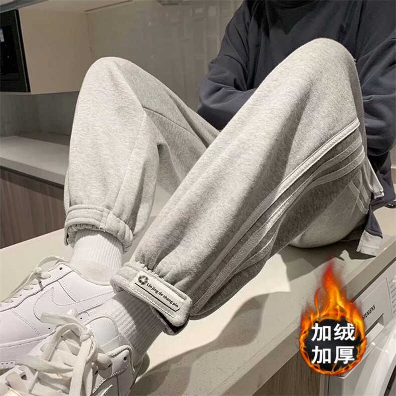 条纹休闲裤男冬季加绒加厚宽松运动卫裤潮百搭阔腿束脚裤K743-P35图片