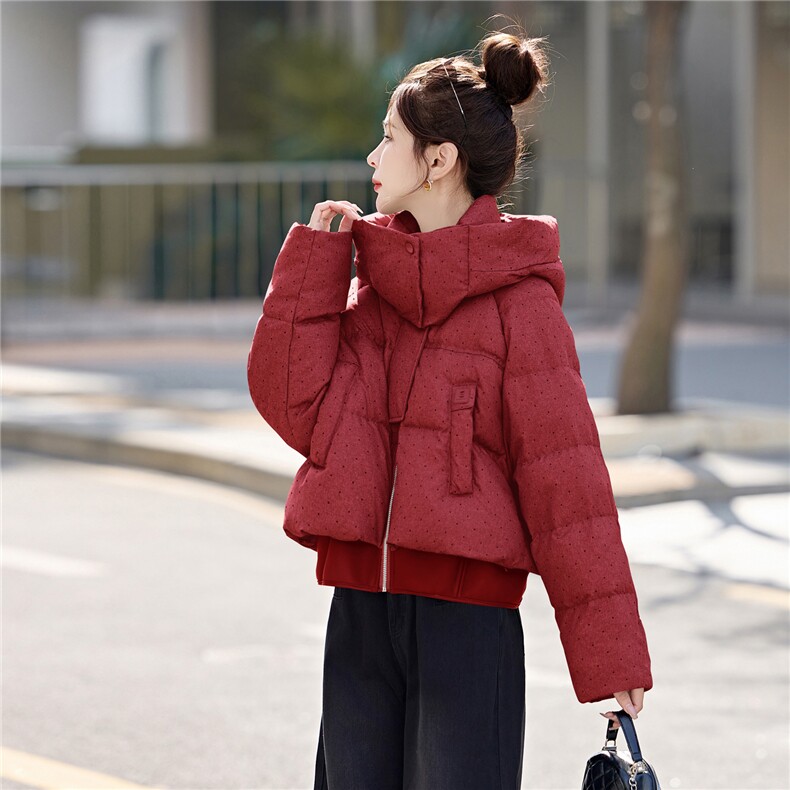 新年时尚红短款羽绒服女2026冬季新款毛领小个子保暖羽绒洋气外套,女装羽绒服,意芙