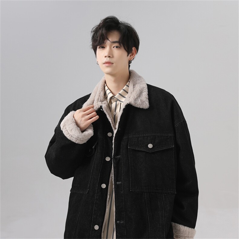 现货加绒牛仔棉服男冬季棉衣外套羊羔绒翻领夹克毛领MY2220-P110,男装夹克,星座1103-3