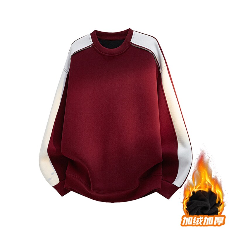 得物二开拼接加绒卫衣男圆领冬季潮套头外套A266-WY60-P35加绒45，女装短外套，电商A266