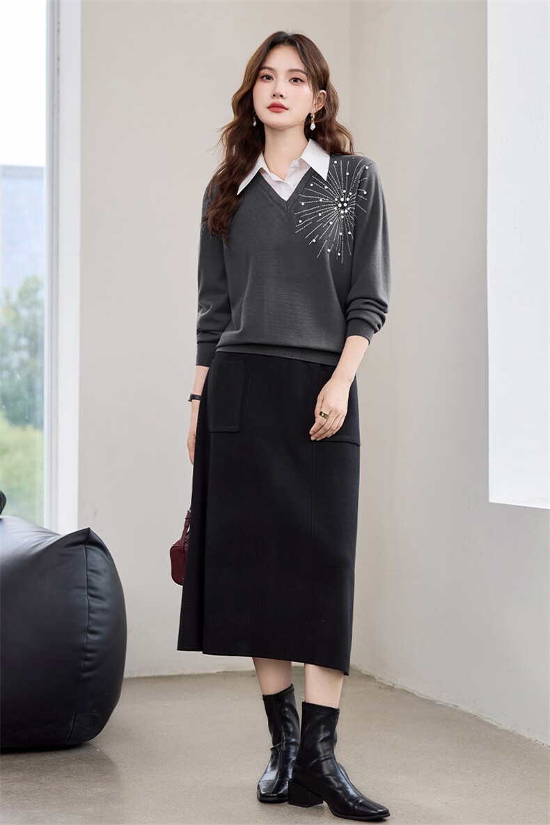 主推跑量现货！秋季新款洋气时尚重工艺休闲宽松POLO领两件套裙女,女装套装/套裙,央宝儿