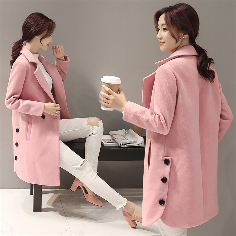 中长款长袖2020年冬季甜美羊毛毛呢外套西装领直筒，女装毛呢外套，笃写