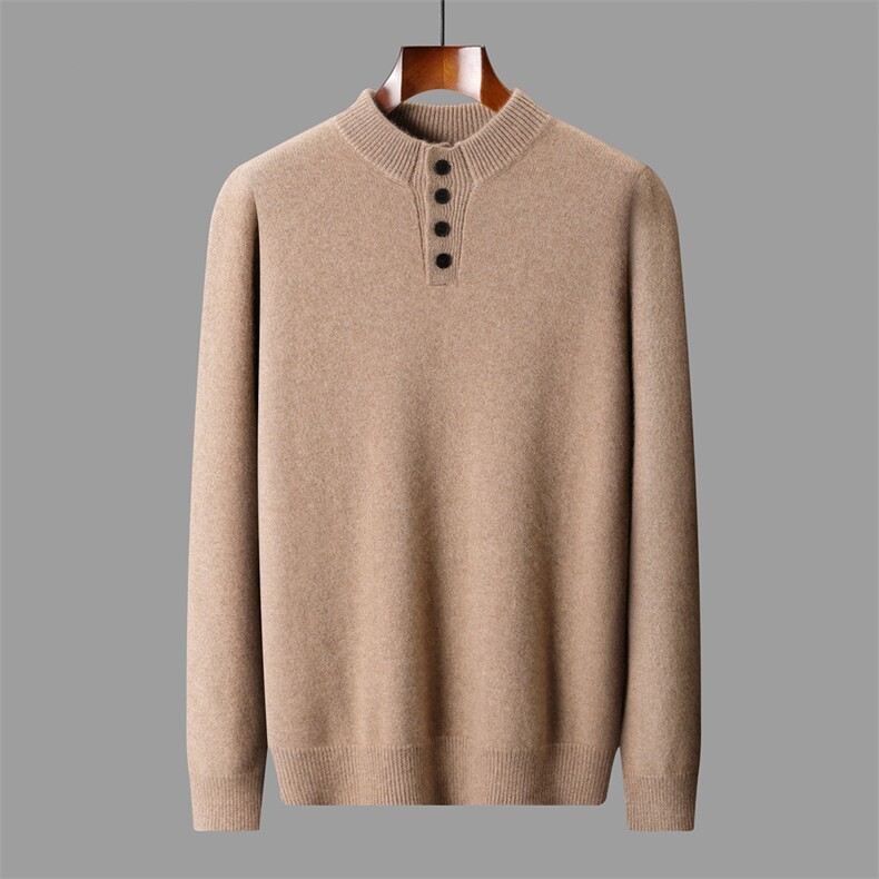 2025秋冬百搭时尚简约加厚四扣半高领针织衫，男装羊绒套衫，盛欣羊绒