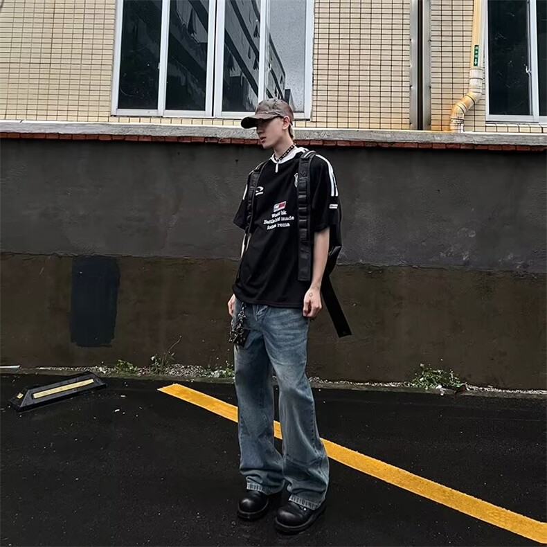 美式复古牛仔裤男春秋季新款高街裤子潮牌痞帅宽松阔腿微喇裤,男装牛仔裤,星座1013