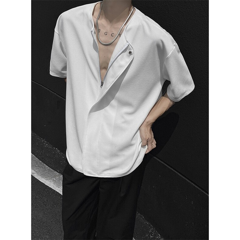 文艺风时尚街头情侣款上衣个性小众款拉链开衫T恤HY537TP38控59,男装T恤,电商A102B