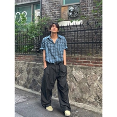 短袖格子衬衫男夏季新款日系痞帅上衣慵懒休闲百搭衬衣CS370，男装T恤，星座208-5