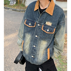 美式高质量复古做旧水洗拼接底特律牛仔外套男机车夹克JK1179-P80，男装工装外套，星座1103-3