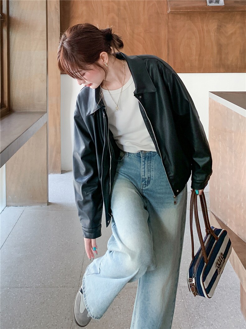 《档口现货》2026秋上新超柔软蛋白皮外套配丝巾气质皮衣小外套女,女装皮衣,时尚风爆