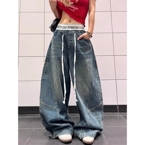 WE1548-P60 2025美式复古潮牌水洗宽松休闲弯刀牛仔裤图片