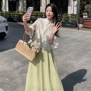 优雅刺绣两件套连衣裙套装 时尚显瘦气质女装图片