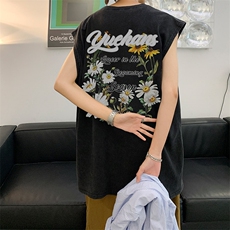 抖音供货、230克现货水洗棉印花宽松版无袖背心D223A-SB2317-P35，男装背心/马甲，电商019-1