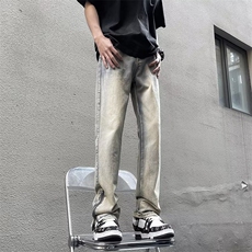 美式高街牛仔裤男hiphop百搭宽松直筒裤泥黄色复古裤子WN679-P40，男装牛仔裤，星座1008-1