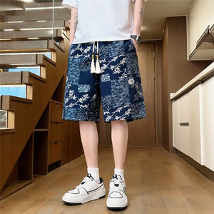 夏季薄款水墨风短裤男五分裤休闲裤抽绳印花A266-KZ773-P40图片