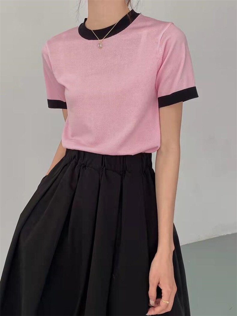 针织短袖+半裙，女装半身裙，季尺