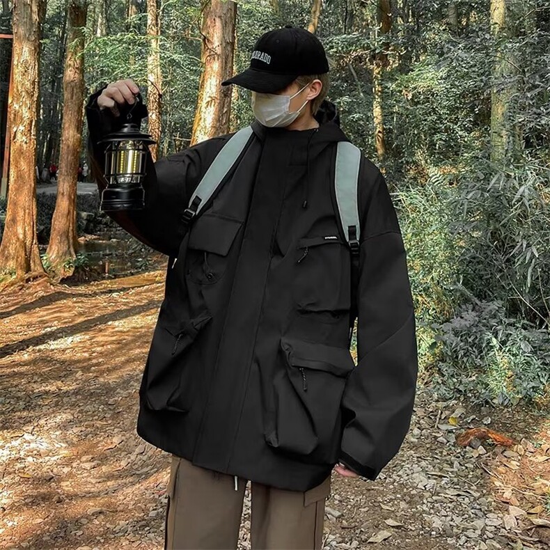 日系cityboy印花情侣冲锋衣夹克男秋季潮牌山系连帽外套,男装夹克,星座716-3
