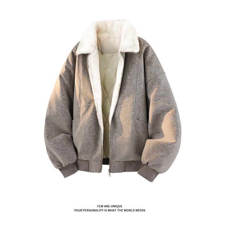 蛇纹亮面棉服加厚毛领美式休闲夹克皮衣男D51221-TP80158,男装夹克,电商A102