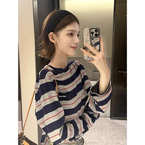 1066#条纹长袖-纯棉-原版做法口袋+小标图片