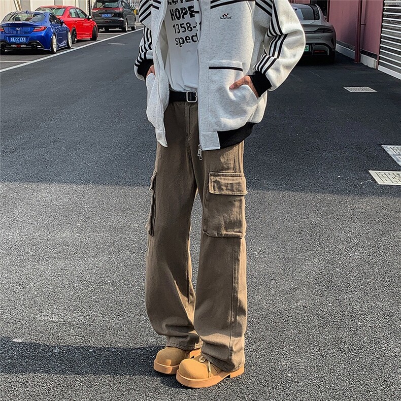 cleanfit棕色工装牛仔裤男秋款美式高街vibe风裤子宽松直筒阔腿裤,男装牛仔裤,星座410-6（原星座1304-1）