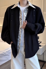 潮流休闲花卉印花领翻领假两件休闲长袖衬衫上衣男潮特P52，男装衬衫，电商B319