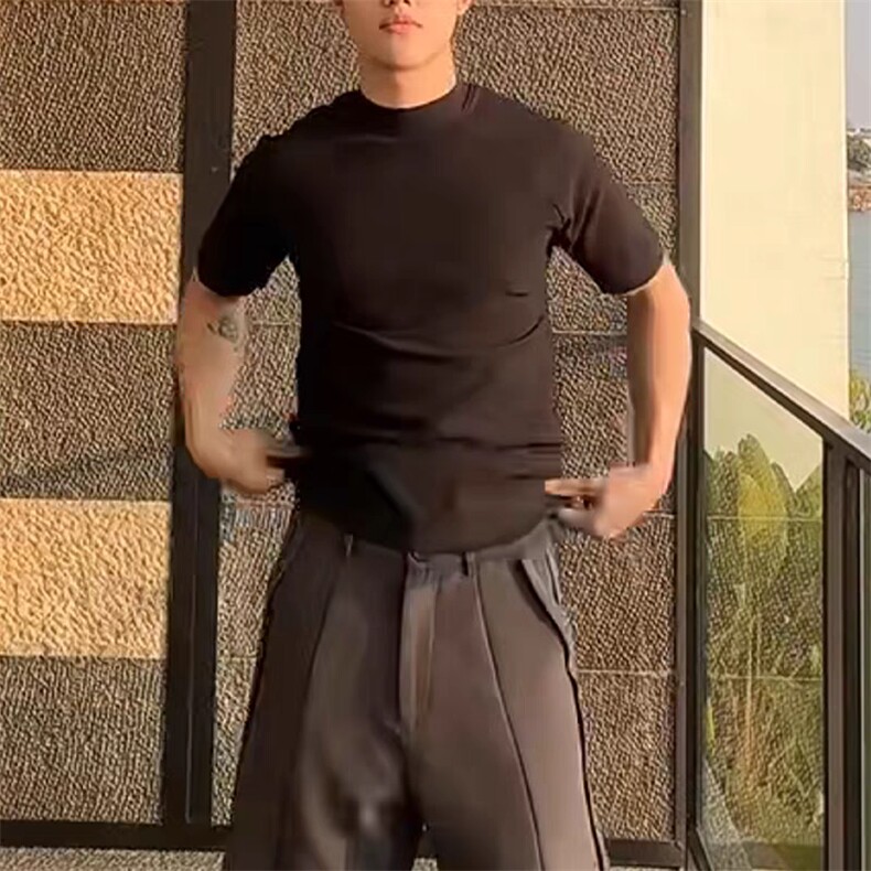 eme同款正肩小高领显瘦短袖T恤聚酯纤维310A-4-T92-特批20,男装T恤,星座310A-4