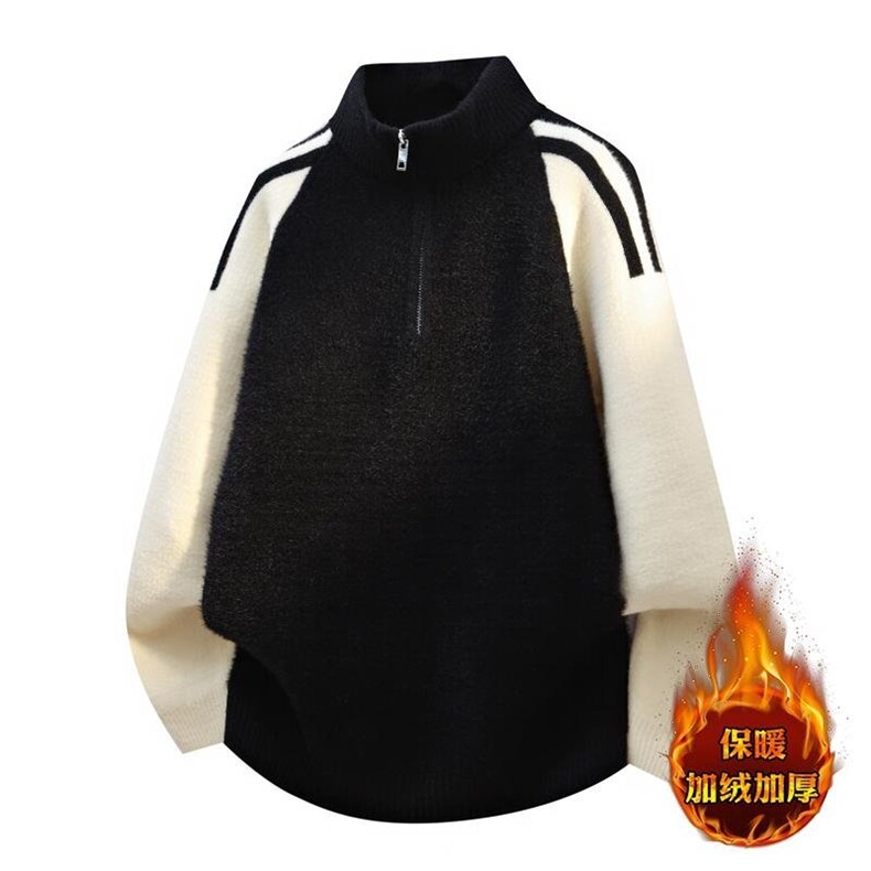 MY7365加绒TP65加绒加厚针织衫男慵懒风套头毛衣外套，男装针织衫/毛衣，电商A320