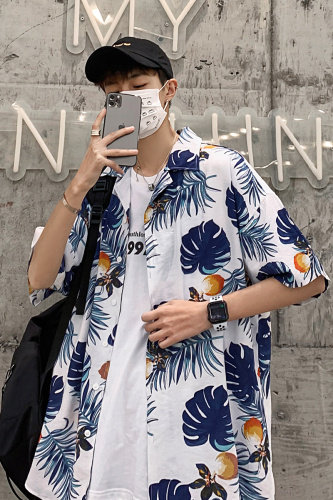 21年夏新款花衬衫宽松落肩港风西装领衬衫男DS-A160-1-CS303-P35,男装衬衫,电商C323-1