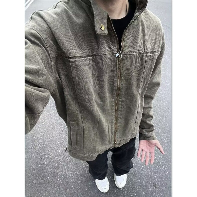 JK25-P70水洗灰立领牛仔外套男春季宽松短款夹克韩系潮流,男装工装外套,电商B323A