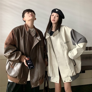 1肩膀针织民族风大码M-5XL面层：PU皮夹克男JK8756P110控149图片