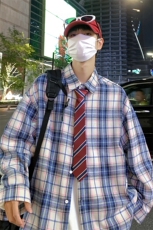 港风夜景小方格长袖翻领衬衫A247-S80P38控55，男装衬衫，电商A247