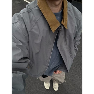 外套男春秋季穿搭运动夹克潮牌美式青年立领防风上衣情侣Y3115,雅蓝色上衣搭配啥颜色裤子图片