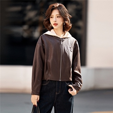 欧货高级感蓝色蛋白皮衣外套女2026春秋新款蝙蝠袖pu短夹克小个子，女装皮衣，美拉德工厂直营店