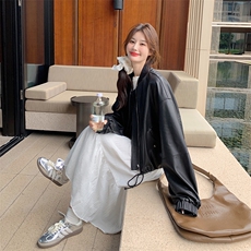 PU皮夹克女2024春装新款长袖时尚机车服上衣皮外套潮，女装皮衣，秀美人生