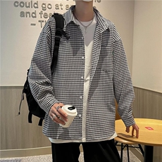 千鸟格衬衫男韩版潮高街个性2023春夏季新款ins宽松外套CY077-P30，男装衬衫，星座412-3