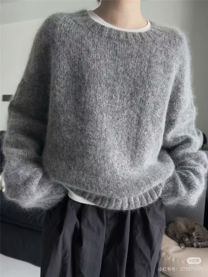 新款平面圆领时尚百搭休闲风，女装针织衫/毛衣，百纯羊绒